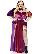 Witch, top and skirt costume, velvet, high slit, off shoulder, plus size