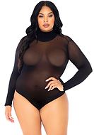 Romantic teddy, opaque fabric, long sleeves, turtle neck, plus size