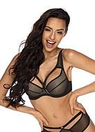 Exclusive push-up bra, sheer mesh, straps over bust