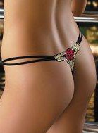 Thong panty with embroidered rose
