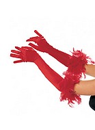 Gloves in velvet with feather trim