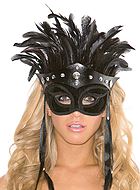 Faux leather mask with feather headdress