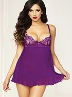 Babydoll with bra cups, lace cups, pleats